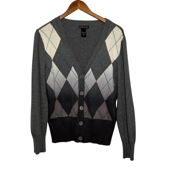 Argyle Academia Teacher Professor Varsity Ivy League Cardigan Cotton Size Large - Picture 1 of 7